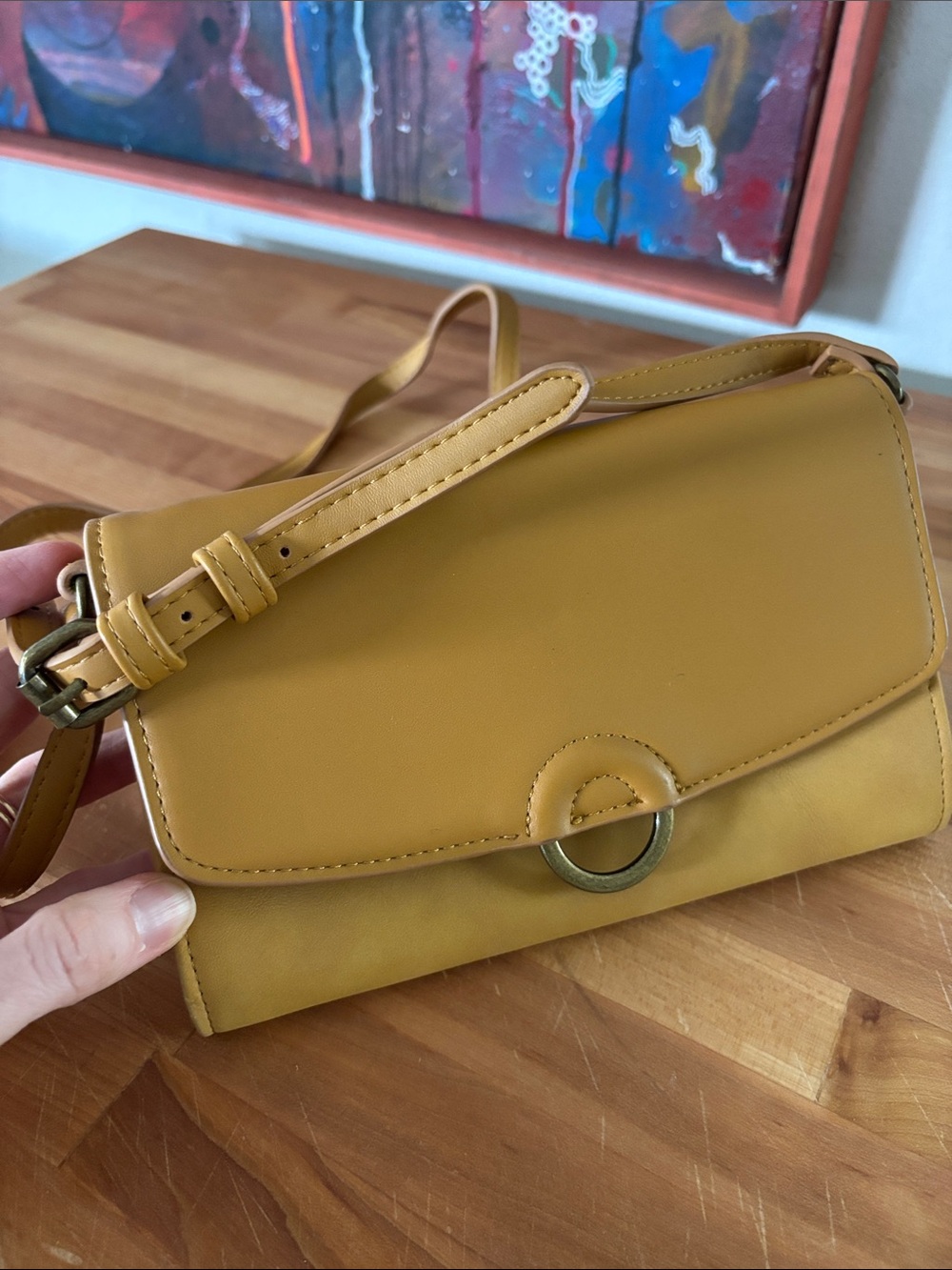 Mustard Yellow Crossbody Bag with Ring Accent
